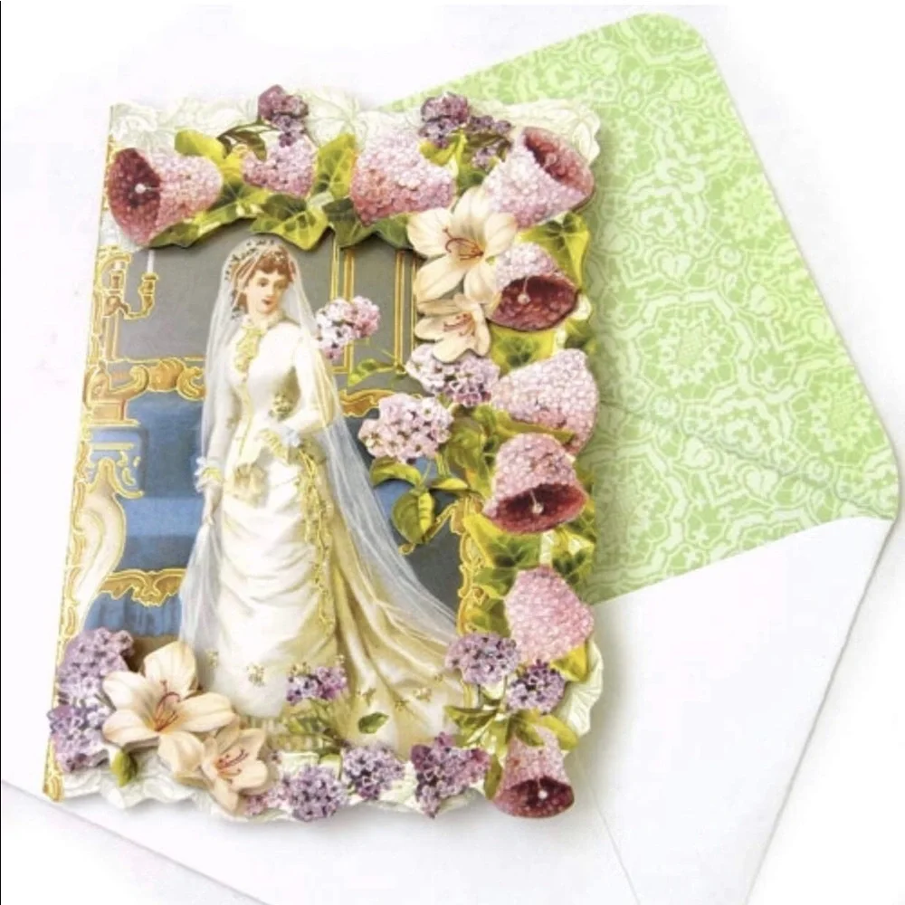 Punch Studio Single (1) Embellished 3D Die-Cut Card: Vintage Wedding (58798)